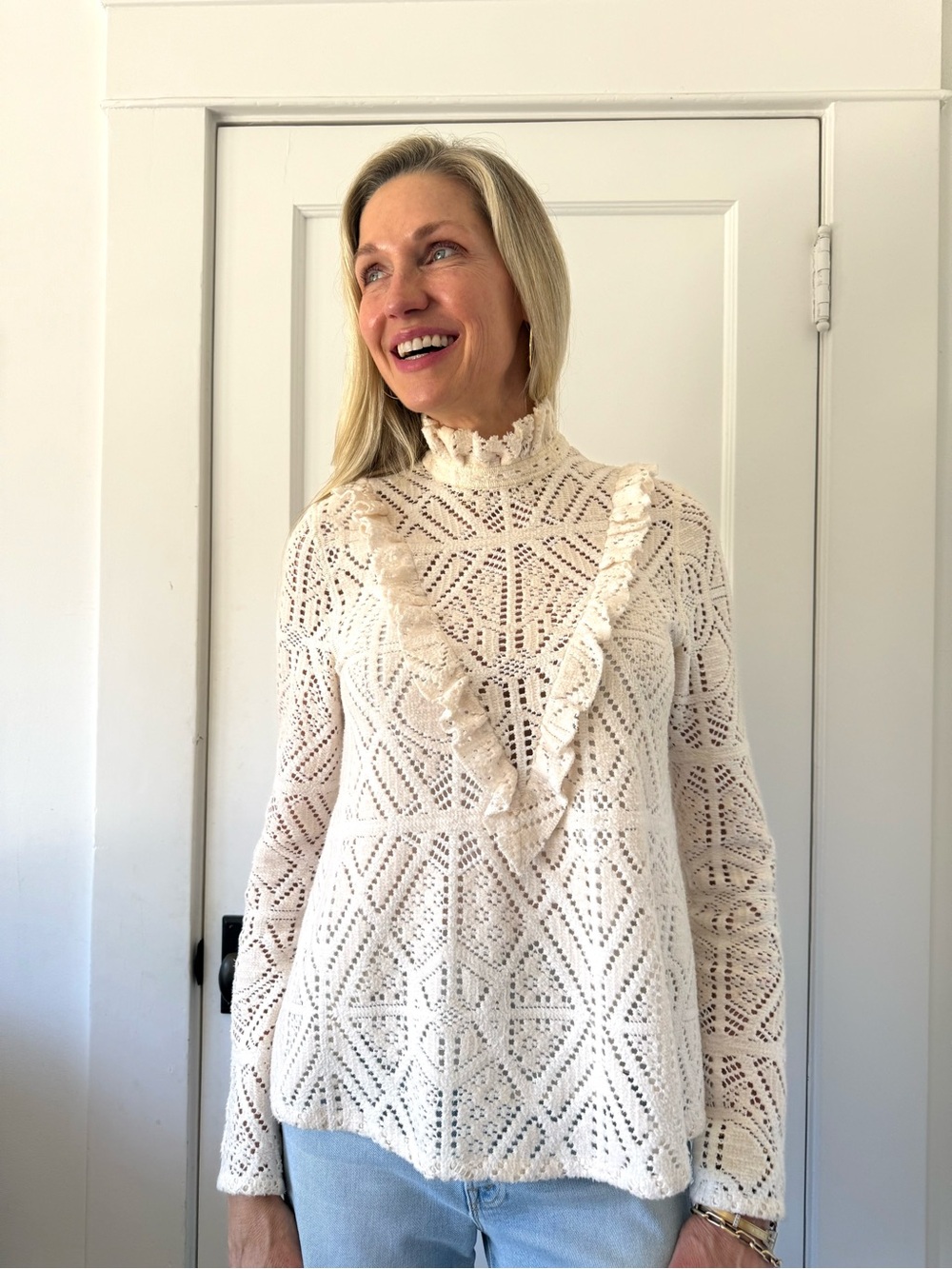 See By Chloe Cream Lace Ruffle High-Neck Tunic
